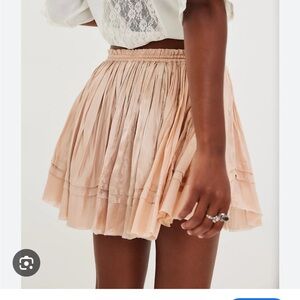 Pink/ peach free people silk mini skirt with fringe